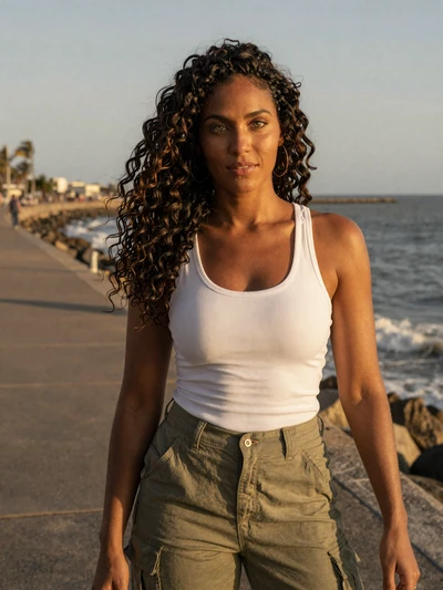 Tamika, 29, a beautiful mixed-heritage Guyanese woman at the Georgetown Seawall