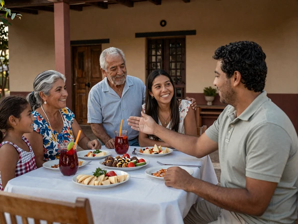 American man being warmly introduced to a Paraguayan family during a traditional gathering