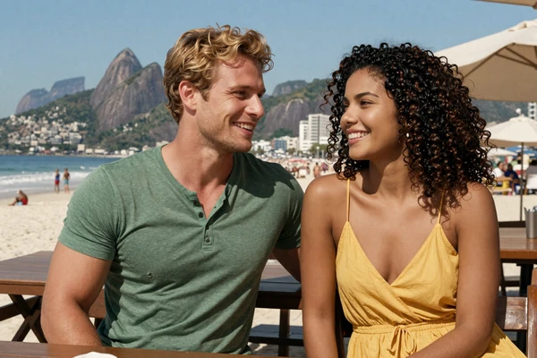 Michael and Camila enjoying a beachside cafe in Rio de Janeiro, Brazil
