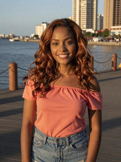 Reshma, 25, a beautiful mixed-heritage Trinidadian woman at the Port of Spain waterfront