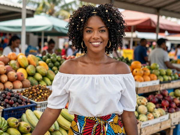 Creole-Surinamese woman at the vibrant Paramaribo Central Market in Suriname