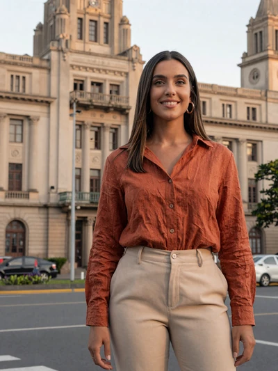 Antonella, 25, a beautiful Uruguayan woman from Montevideo near the Palacio Salvo landmark
