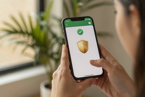 Verified dating profile displayed on smartphone with green checkmark badge symbolizing security