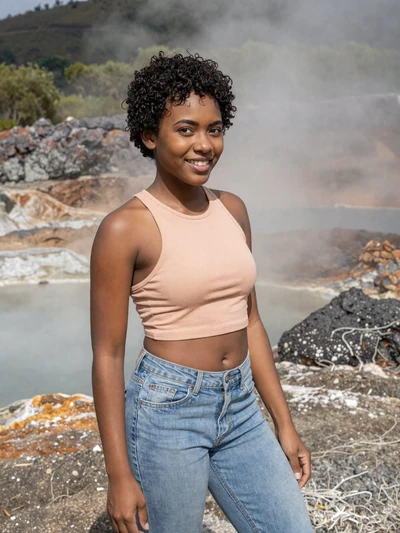 Dominique, 24, a spirited Saint Lucian woman near the Sulphur Springs in Soufrière