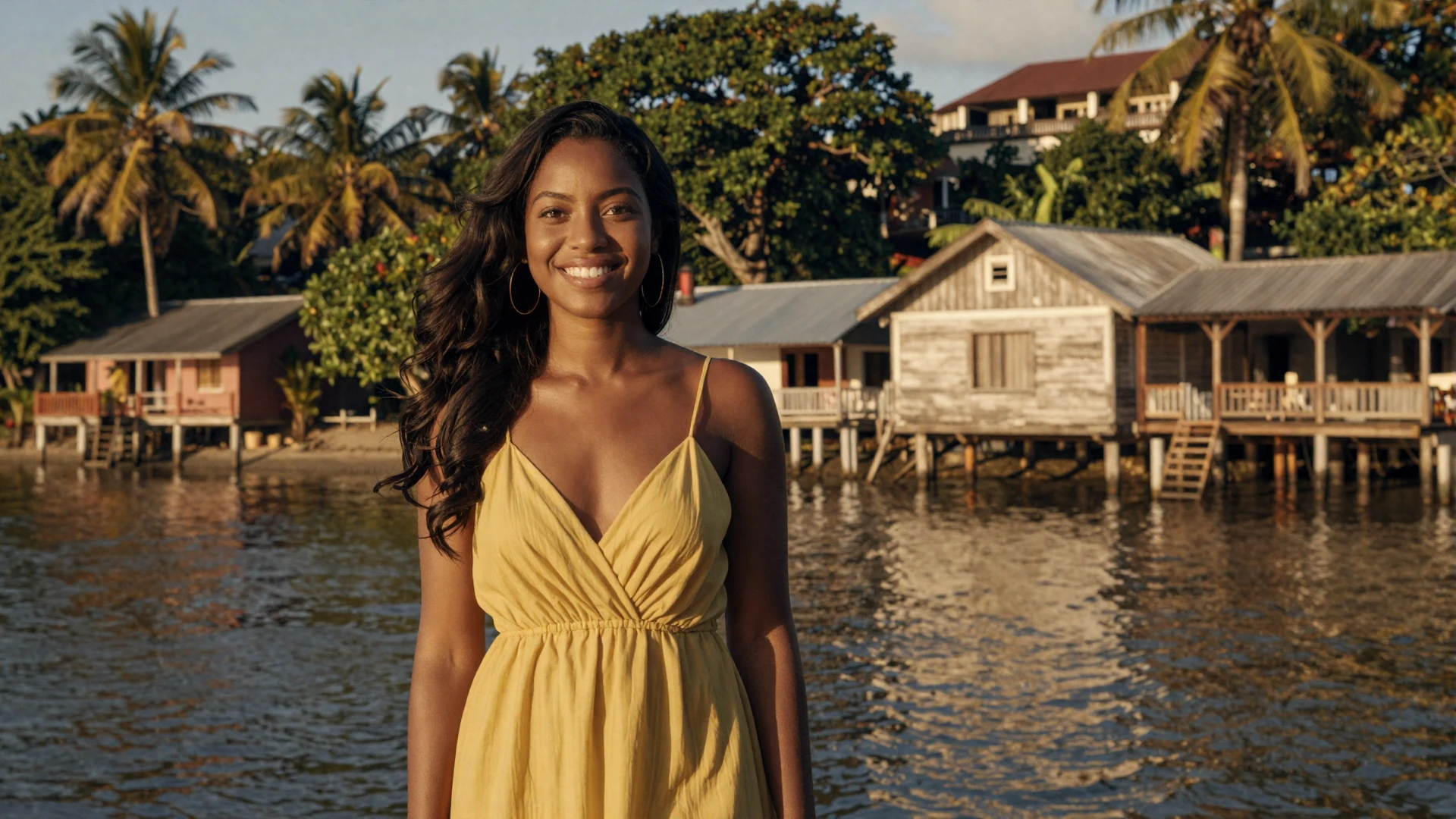 Beautiful Guyanese woman smiling on the Georgetown waterfront in Guyana