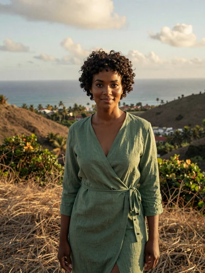 Danielle, 25, a serene Grenadian woman from Sauteurs overlooking the Caribbean sea